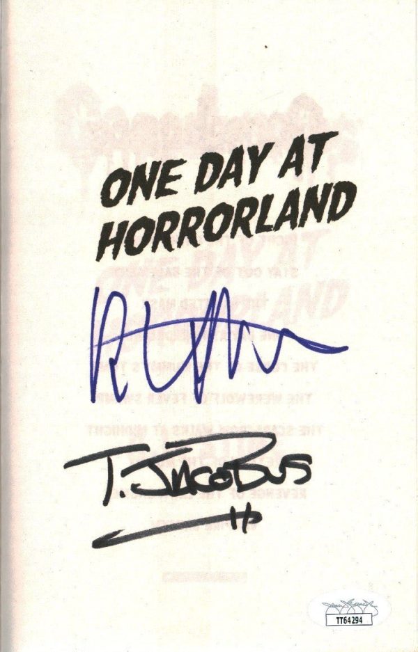 R.L. Stine & Tim Jacobus Signed GOOSEBUMPS Book  One Day at HorrorLand  New Cover JSA Certified Autograph Sale - Image 2