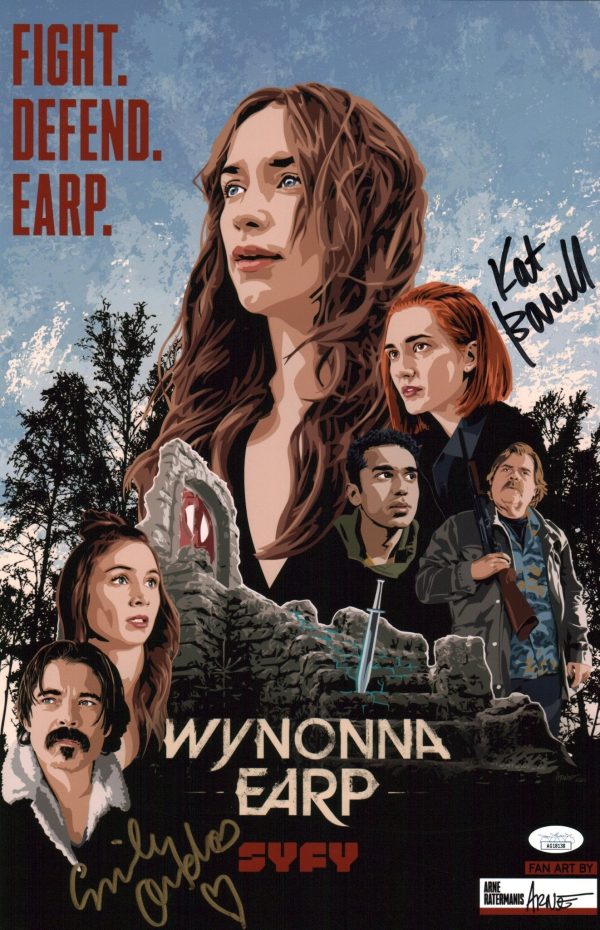 Wynonna Earp 11x17 Photo Poster Cast x2 Signed Andras, Barrell JSA Certified Autograph For Sale