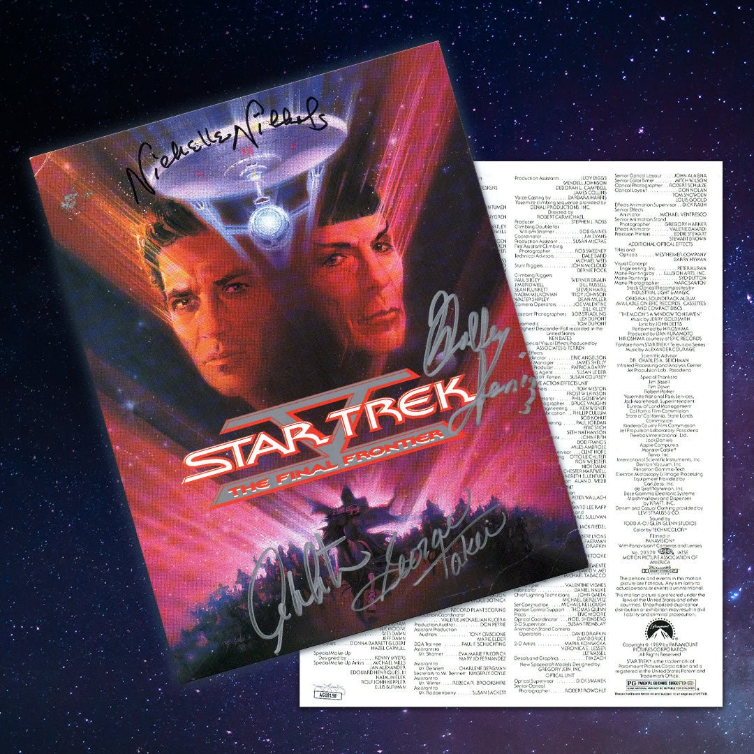 Star Trek: The Final Frontier  8×10 Original Promotional Photo   Production List Cast x3 Signed Shatner, Koenig, Nichols JSA Certified Autograph For Sale