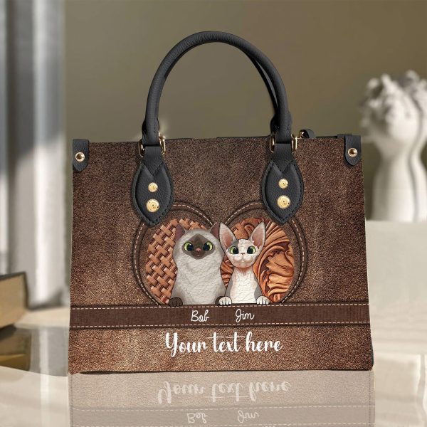 Cat Brown Heart Personalized Leather Handbag, Personalized Gift for Cat Lovers, Cat Mom, Cat Dad - LD001PS08 Supply - Image 2