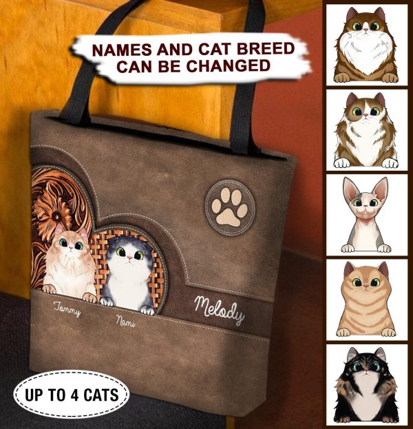 Cat Personalized All Over Tote Bag, Personalized Gift for Cat Lovers, Cat Mom, Cat Dad - TO011PS Sale